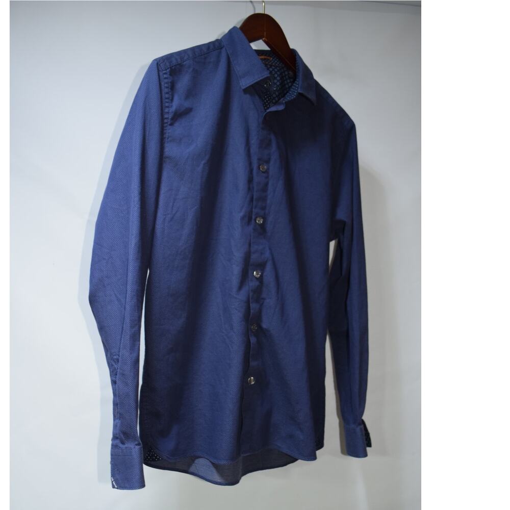Ted Baker London Men’s Size 4 Navy Blue Micro Dot Long Sleeve Button Down Shirt